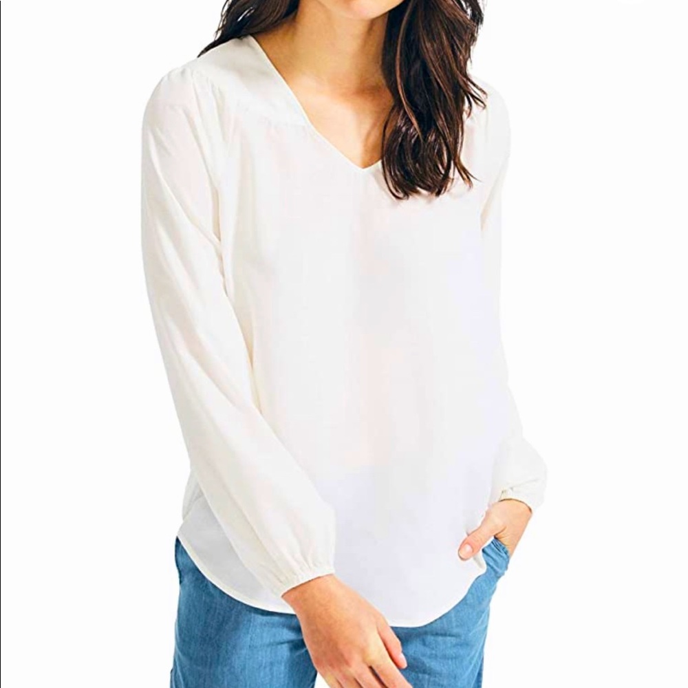 NWT Nautica White Peasant Top Blouse